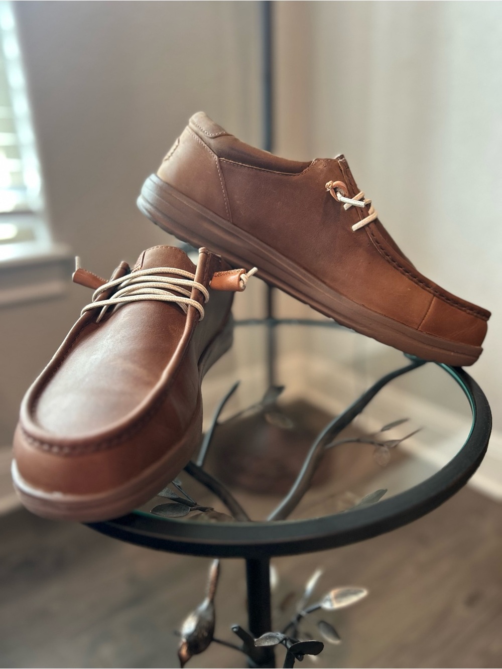 Hey Dude Men's Brown Leather Slip-On Loafers